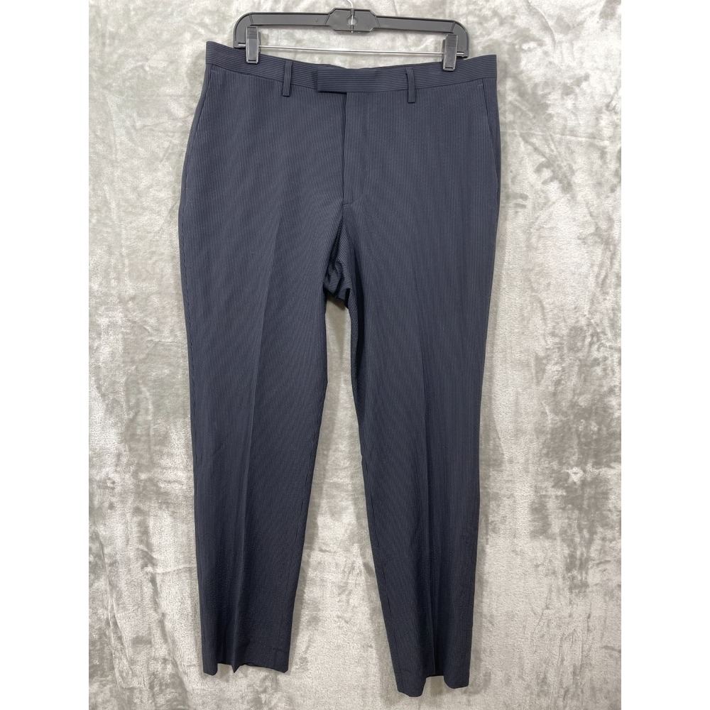 Banana Republic Mens 33x32 Navy Marzotto Wool Silk Slim Dress Pants Micro Stripe